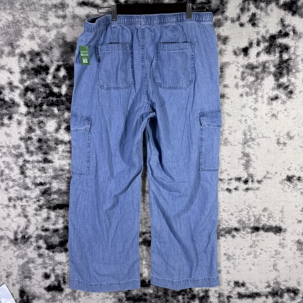 GAP Pants Womens Size Large Wide Leg Cargo Blue Drawstring Boho Hippie - Picture 2 of 15
